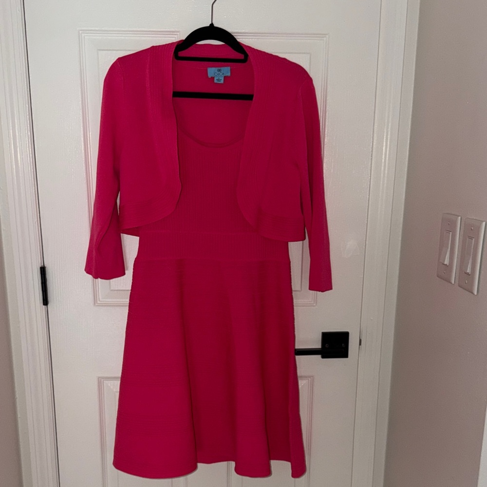 CeCe Vibrant Pink Midi Dress with Cardigan